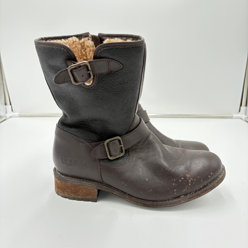 UGG Women's Dark Brown Shearling-Lined Leather Winter Boots